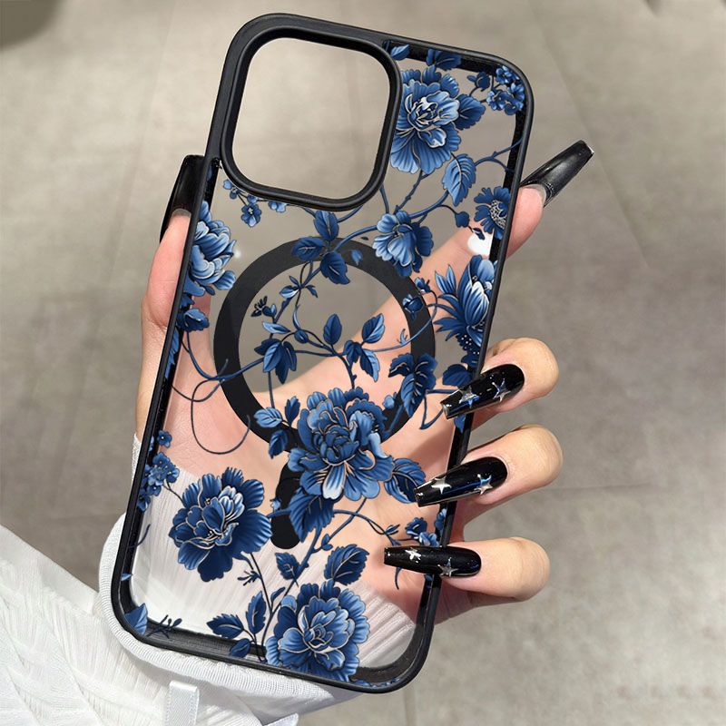 Tablet And Accessories Case - Luxury Vintage Blue Floral Magnetic Phone