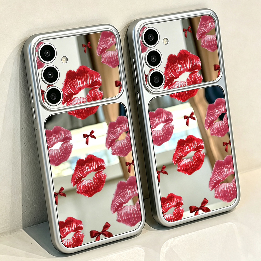 Tablet And Accessories Case - Bow Red Lips Pattern Mirror Phone